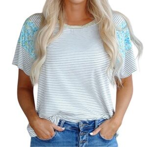 Striped Floral Sleeve Women's Top